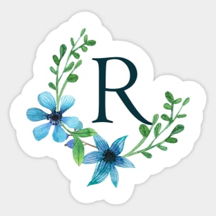 Floral Monogram R Pretty Blue Flowers Sticker